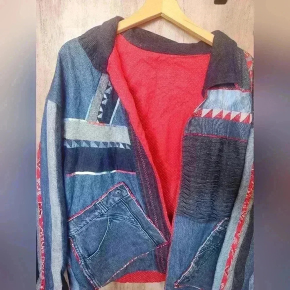 Vintage 90s Hand Made Patchwork Denim Jacket Size LG Women's - Picture 4 of 15